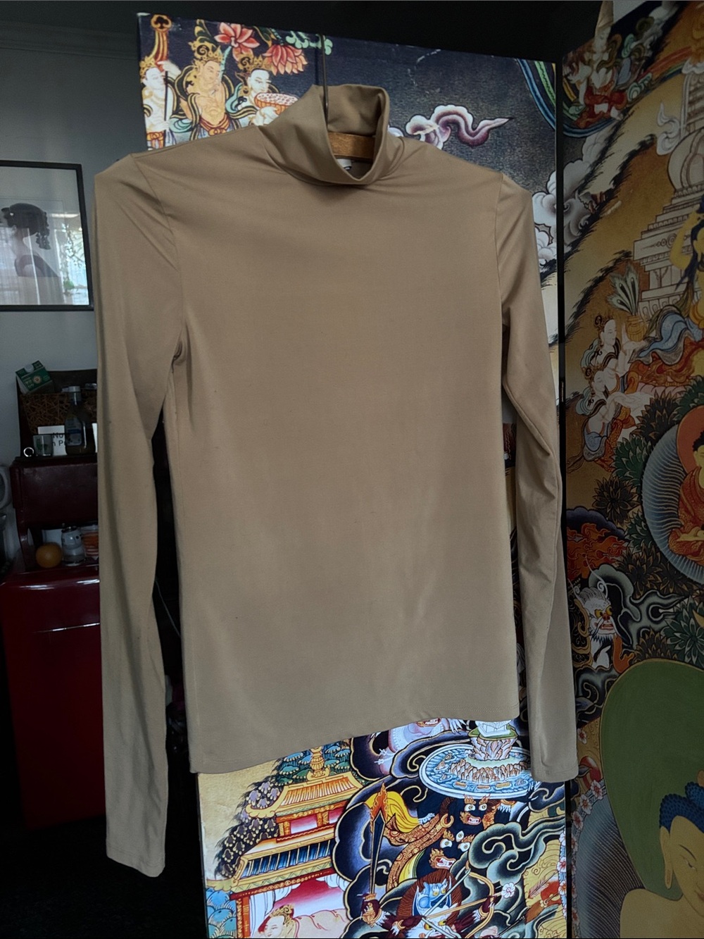 Vince Long Sleeve Mock Neck Top in Beige-Tan